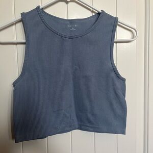 Blue Ribbed Crop Top